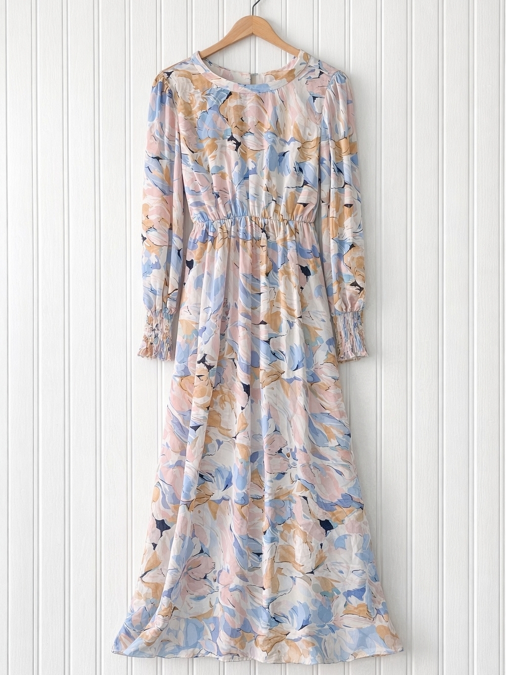 Floral Long Sleeve Maxi Dress in Pastel Multicolor